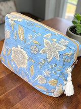 Elegant Spacious Floral Block Print Handcrafted Utility Pouch(with Zip Closure)