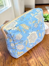 Elegant Spacious Floral Block Print Handcrafted Utility Pouch(with Zip Closure)