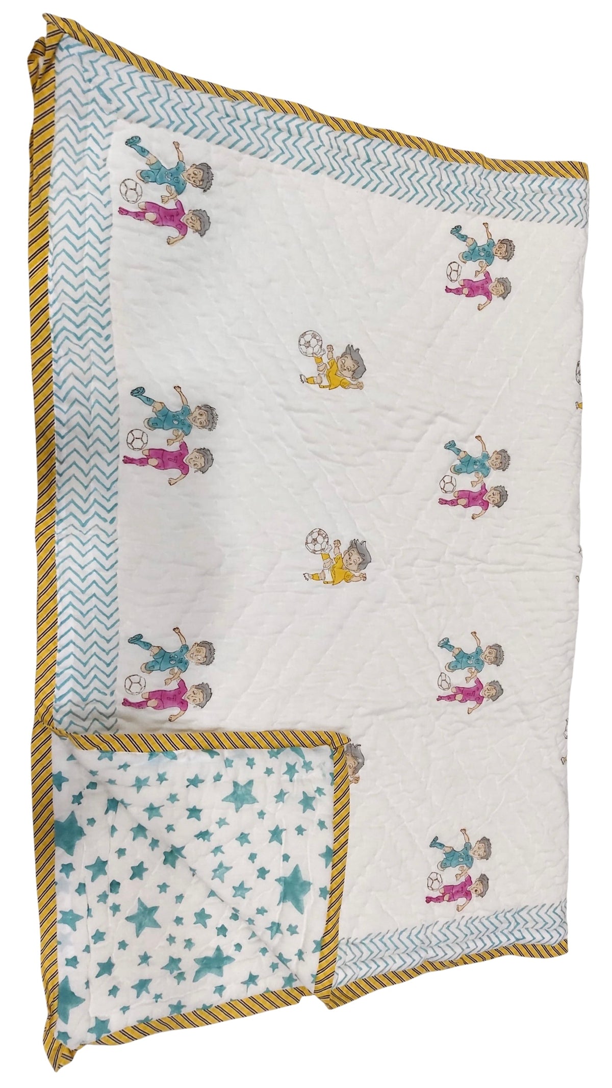 Blue Football Friends– Layered Kids Quilt Blanket