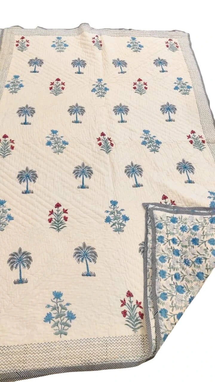 Palm & Bloom Handblock Printed Cotton Quilt
