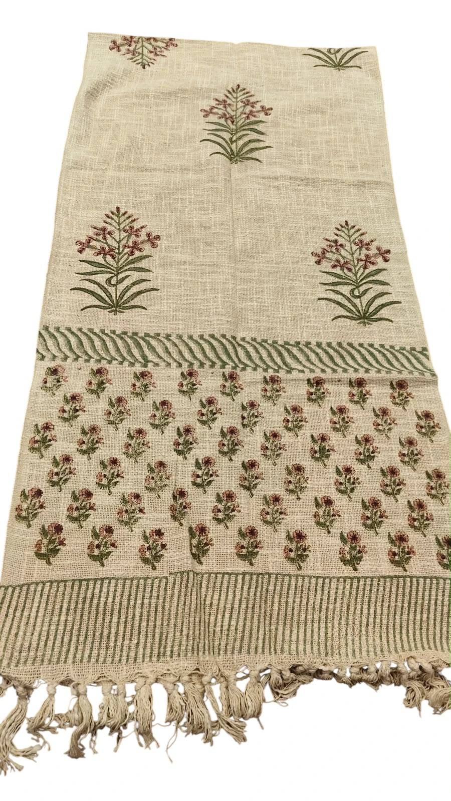 Pink Bud Floral Handblock Printed Table Runner