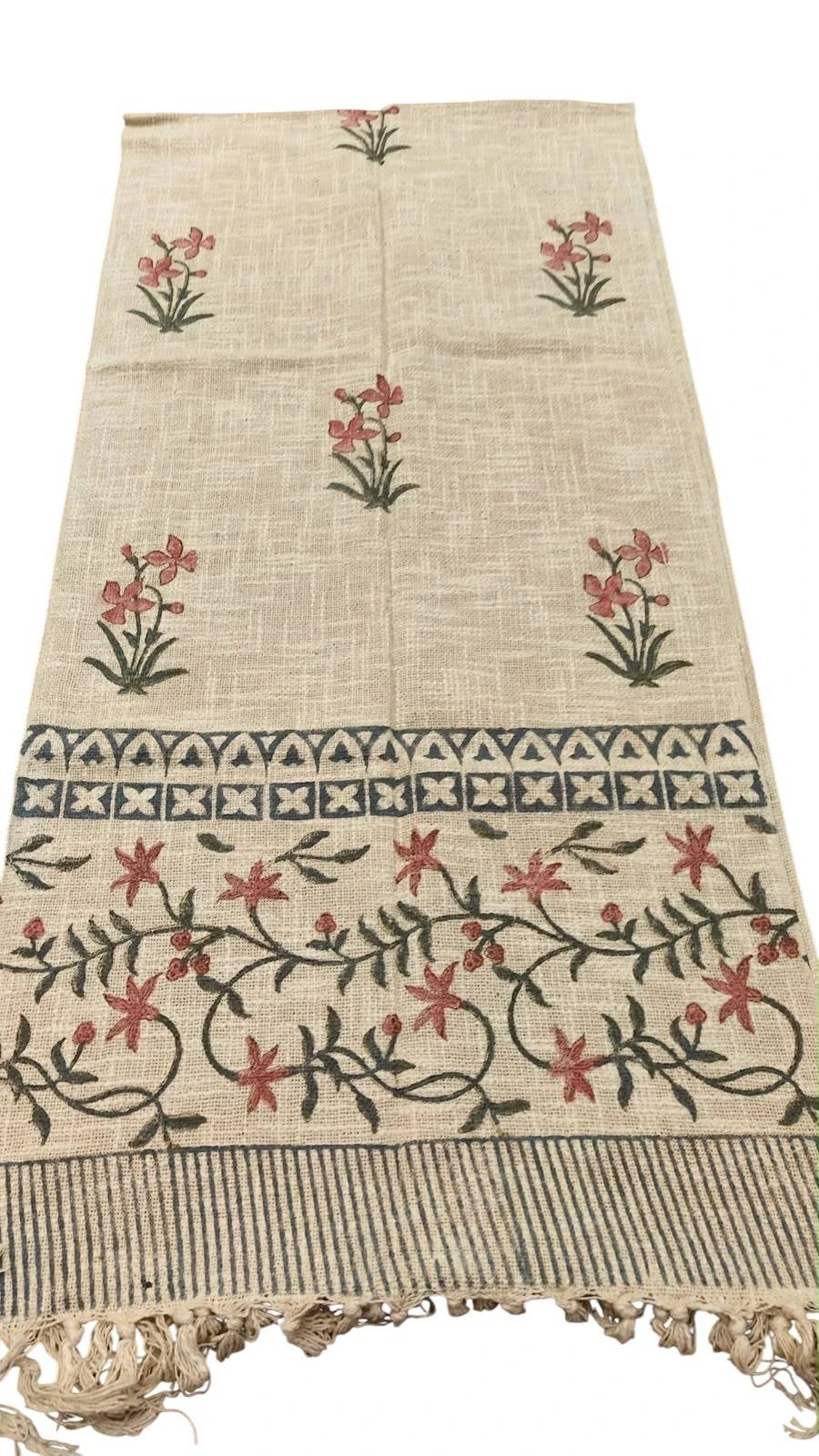Pink Floral Vine Handblock Printed Table Runner