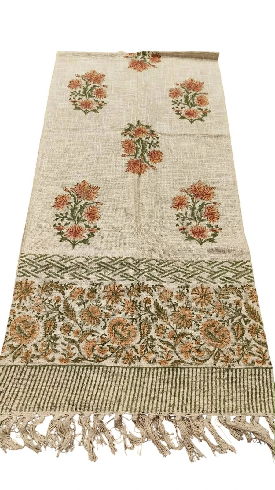Orange Floral Handblock Printed Table Runner