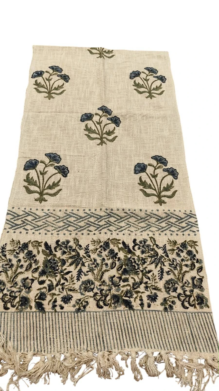Blue Floral Handblock Printed Cotton Table Runner