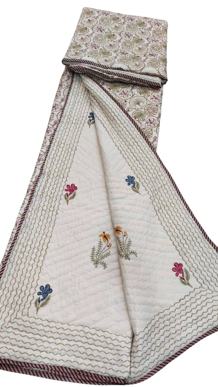 Floral Handblock Printed Reversible Cotton Quilt