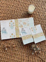 Tiger Grove Handblock Printed Waffle Weave Cotton Towel Set (1 Bath, 2 Hand)