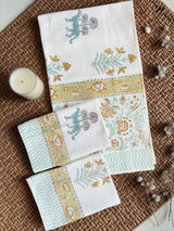 Tiger Grove Handblock Printed Waffle Weave Cotton Towel Set (1 Bath, 2 Hand)