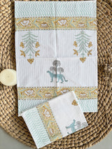 Tiger Grove Handblock Printed Waffle Weave Cotton Towel Set (1 Bath, 2 Hand)
