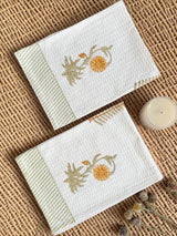 Golden Fern Handblock Printed Waffle Weave Cotton Towel Set (1 Bath, 2 Hand)