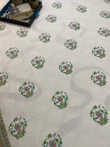 Pink cotton bedsheet with parrot in cage print and lattice detailing