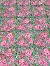 Pink floral print fitted elastic cotton bedsheet