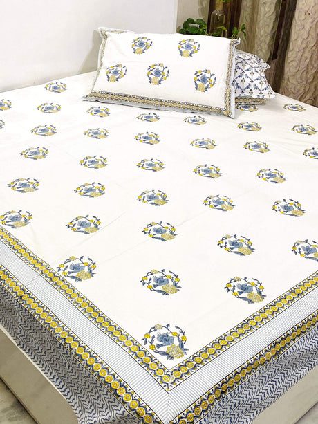 Premium cotton fitted bedsheet with elastic and parrot print