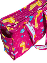 Versatile giraffe print cotton tote bag with zipper for women and kids – popular in Singapore and Australia