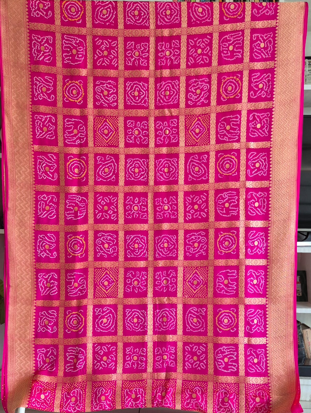 Rani-pink-pure-banarasi-georgette-gharchola-bandhani-saree