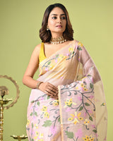 Powder Pink Handloom Muslin Silk Saree with Jamdani weaving