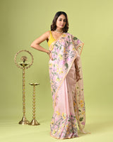 Powder Pink Handloom Muslin Silk Saree with Jamdani weaving