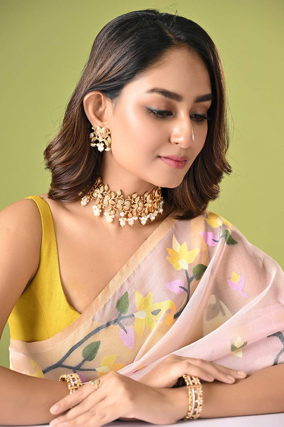 Necklace Silk Saree Earrings Silk Saree With Pearl Jewellery