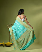 Sea Green Pure Banarsi Silk Bandhani Saree