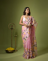 Pink Handloom Muslin Silk Saree with Jamdani weaving