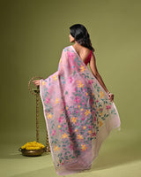 Onion Pink Handloom Muslin Silk Saree with Jamdani weaving