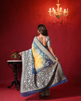 Dual Shade Blue and Yellow Exclusive Handloom Pure Banarsi Georgette Bandhani Saree