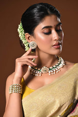 Handcrafted 92.5 Silver Green Meenakari Hasli with Earrings