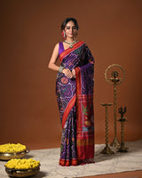 Exclusive Handloom Purple and Red Mulberry Silk Ikat Patola Saree with Animal Motifs