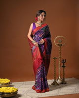 Exclusive Handloom Purple and Red Mulberry Silk Ikat Patola Saree with Animal Motifs