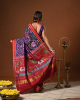 Exclusive Handloom Purple and Red Mulberry Silk Ikat Patola Saree with Animal Motifs