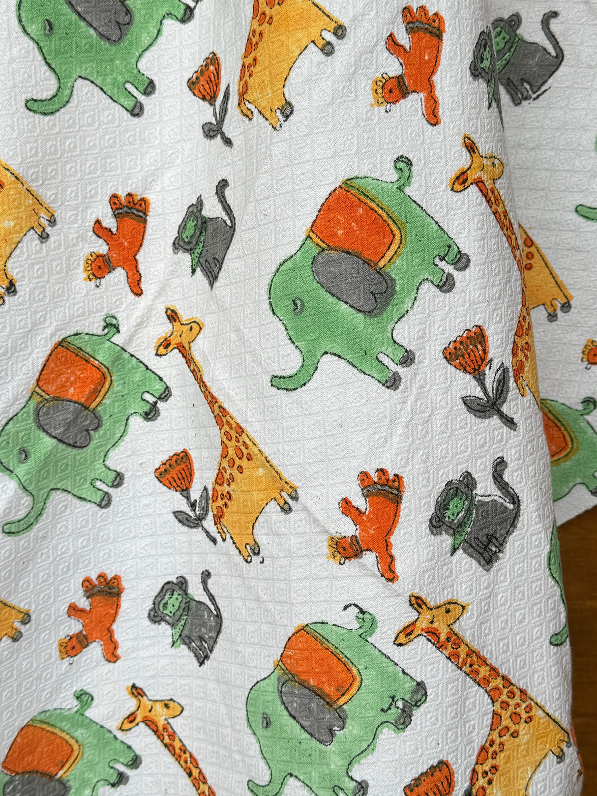 Elephant Giraffe Blockprint Kids Towel – Cotton Jacquard Weave
