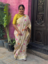 Shwet Pushpanjali - Handloom Munga Silk Bandhani Saree