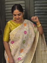 Shwet Pushpanjali - Handloom Munga Silk Bandhani Saree