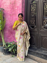 Shwet Pushpanjali - Handloom Munga Silk Bandhani Saree