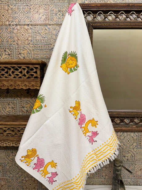 Handcrafted Lion & Zebra Cotton Towel – Skin-Friendly, Newborn Gifting
