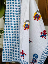 Super Hero Cot Set- Blockprint (1 dohar, 1 cot sheet, 1 pillow case)