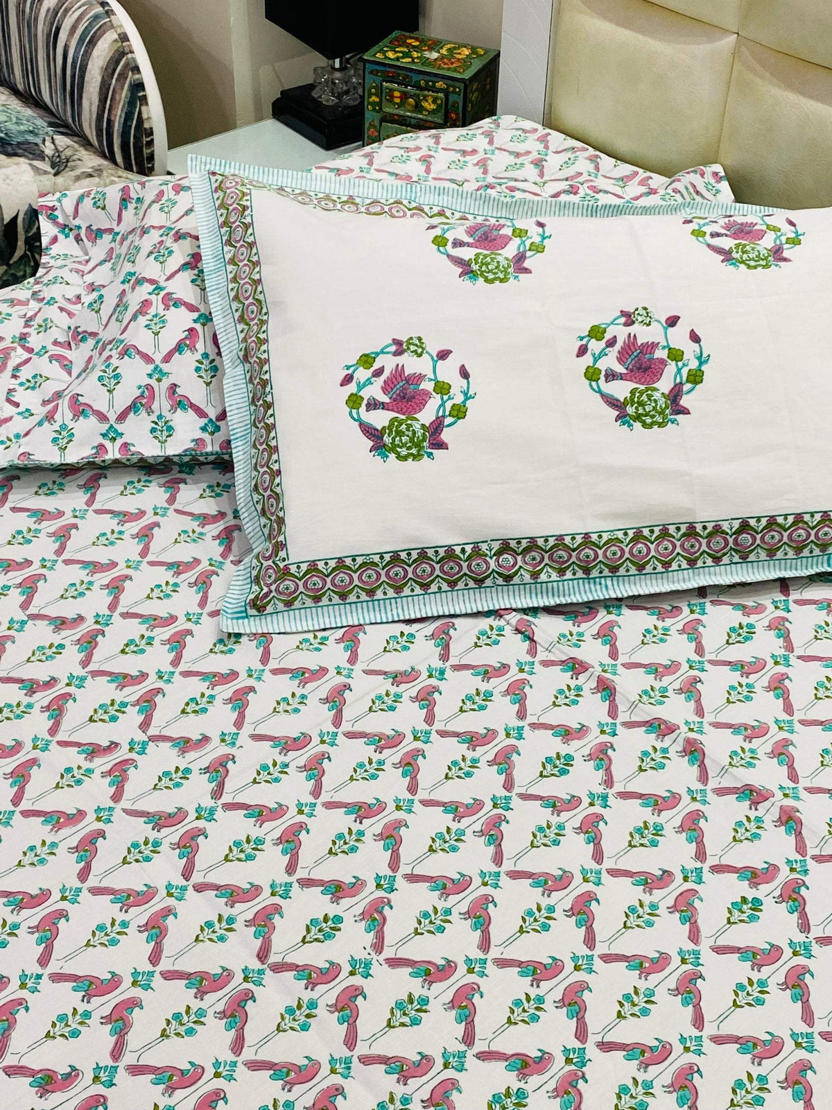 Traditional hand block printed bedsheet in soft cotton fabric