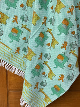 Green Elephant Giraffe Blockprint Kids Towel – Cotton Jacquard Weave