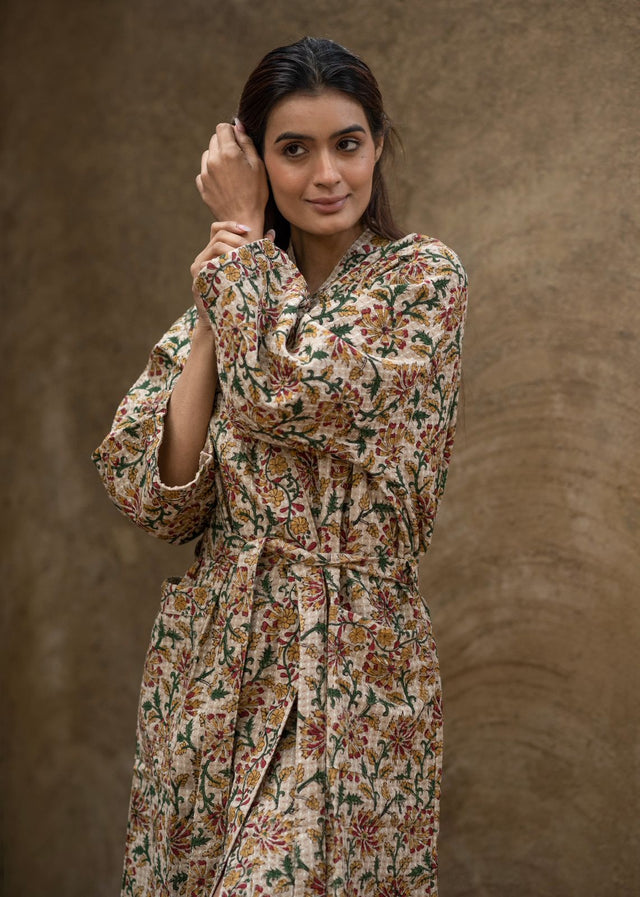 Vasundhara -flowers-cotton-waffle-handblock-printed-bath-robe