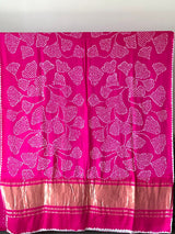 Pink Petals Pure Gajji Silk Bandhani Saree