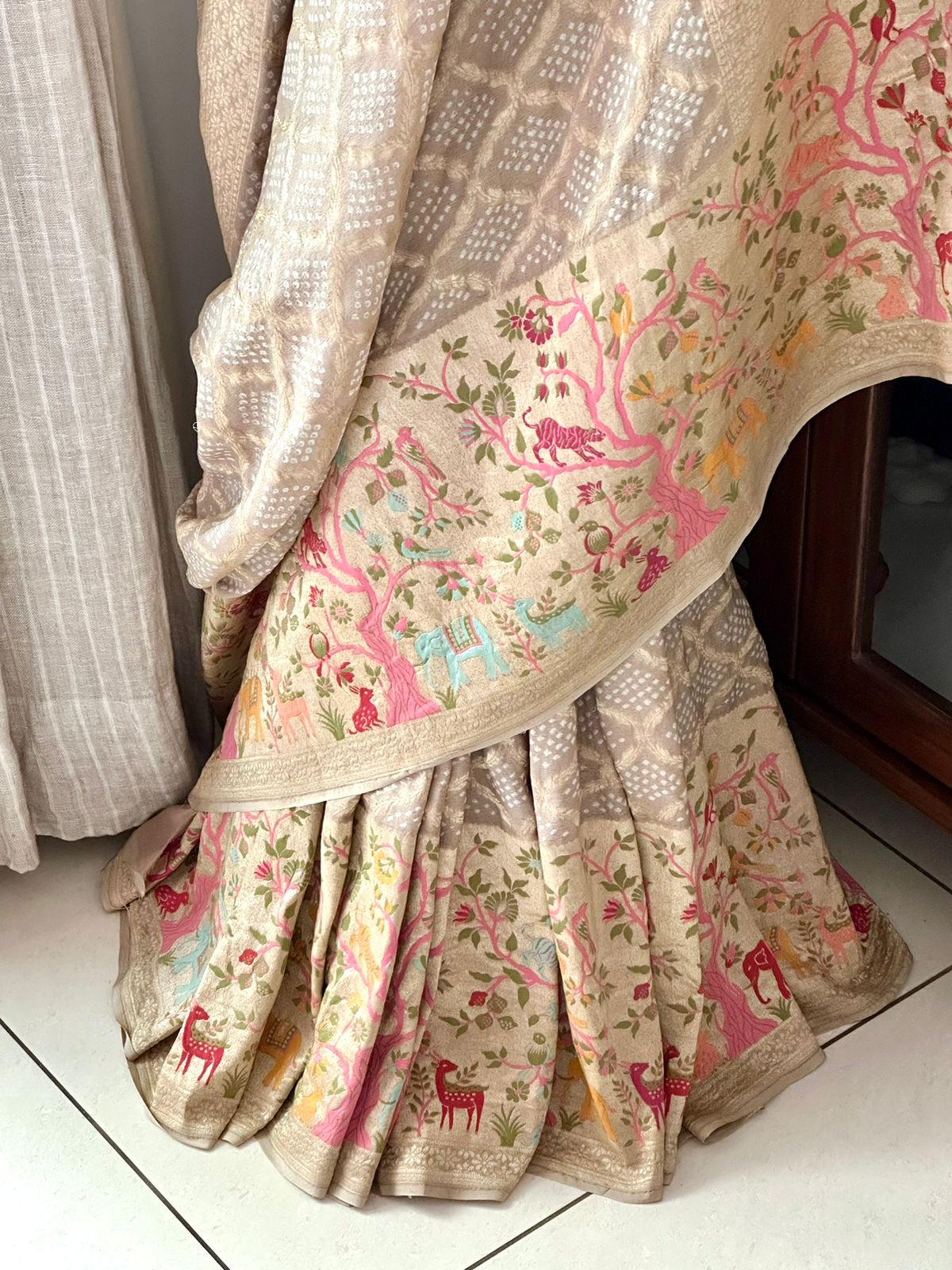 Paithani Style Handloom Pure Banarsee Georgette Bandhani Saree