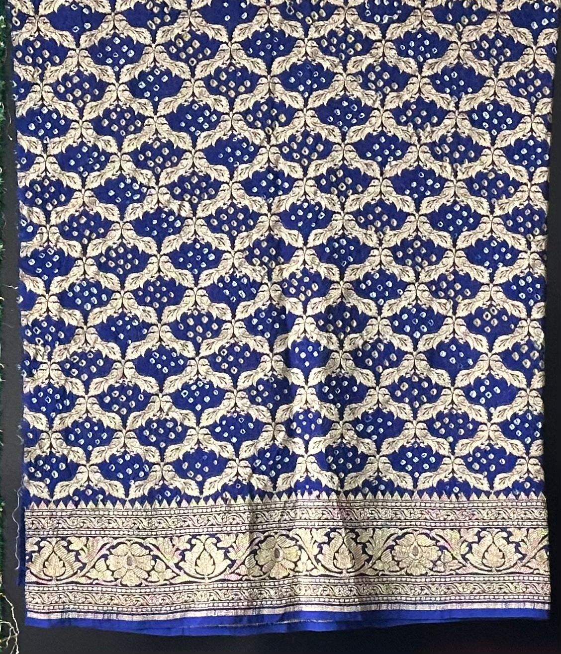 Blue Pure Georgette Bandhani Blouse Fabric