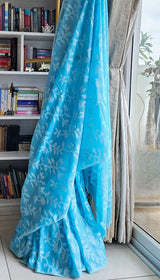 Blue Floral Cotton Saree made on Jacquard Loom