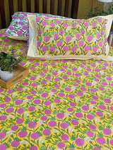 Yellow fitted cotton bedsheet with elasticated corners