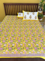 Yellow floral fitted bedsheet with elastic
