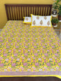 Yellow floral fitted bedsheet with elastic