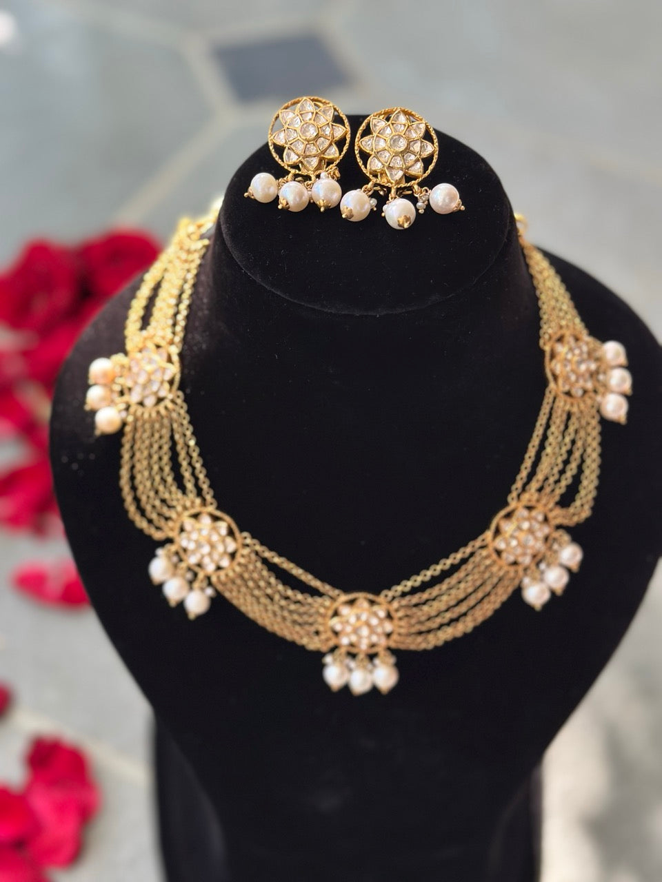92.5 silver chain style moissanite polki necklace set