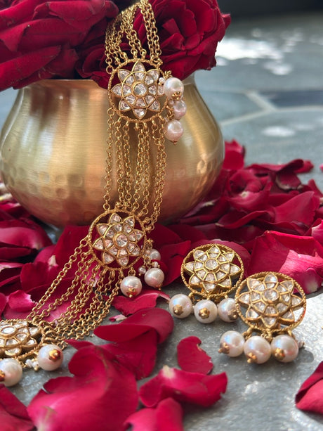 92.5 silver chain style moissanite polki necklace set