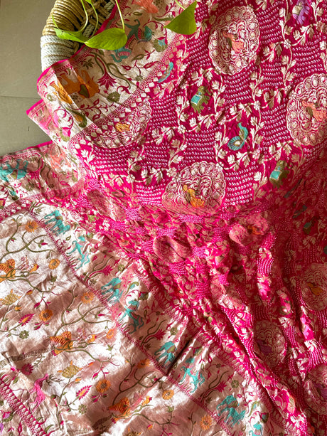 aarohi-fuchsia-pink-banarasi-bandhani-weave-dupatta