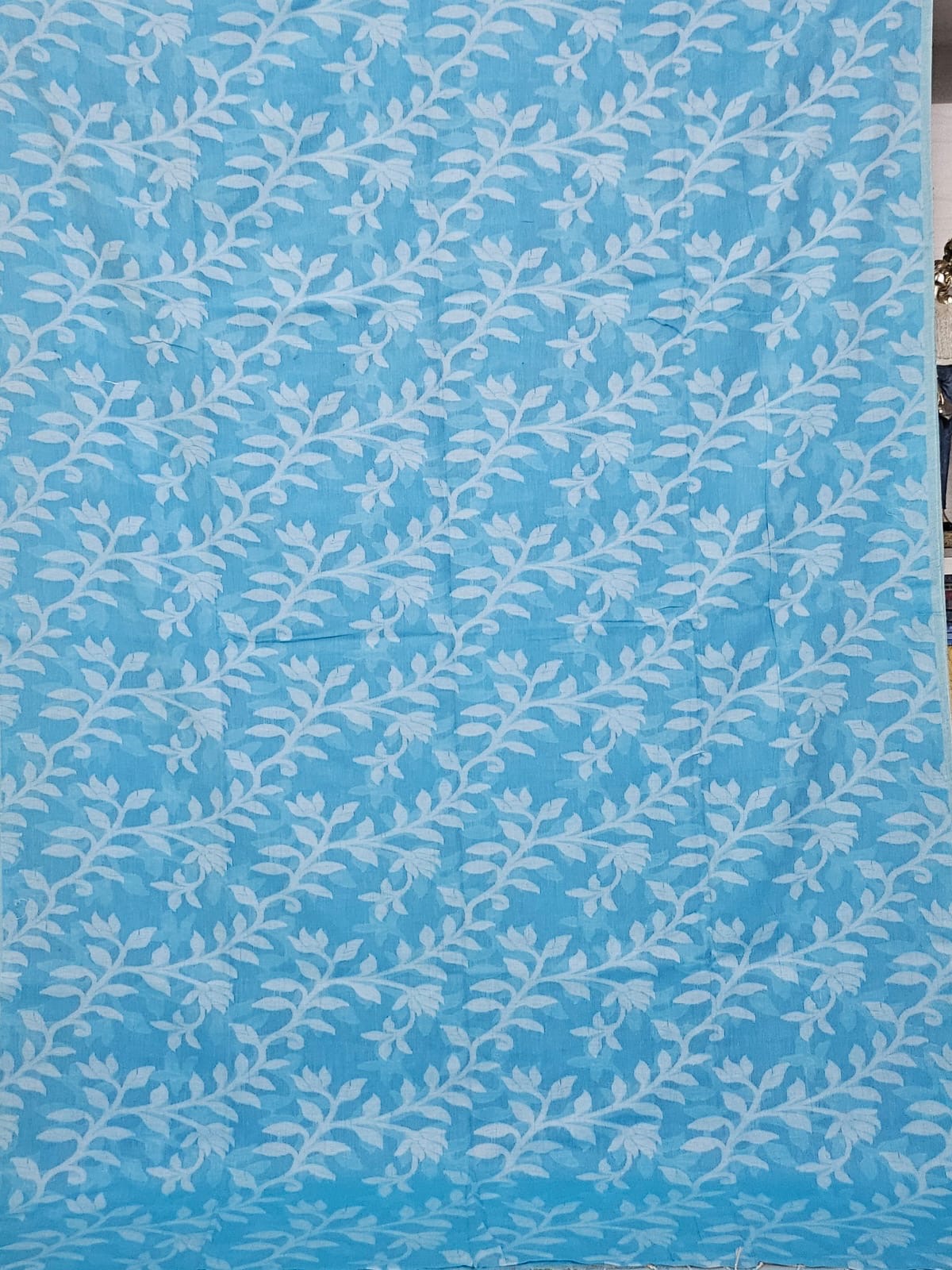 Blue Floral Cotton Saree made on Jacquard Loom