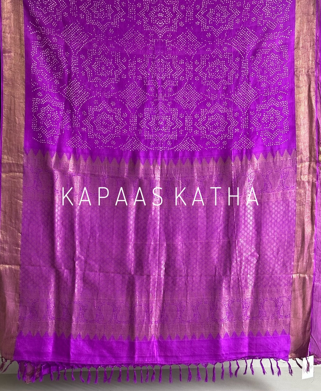 Pure Kanjivaram Silk Bandhani Saree in Purple | Kapaas Katha